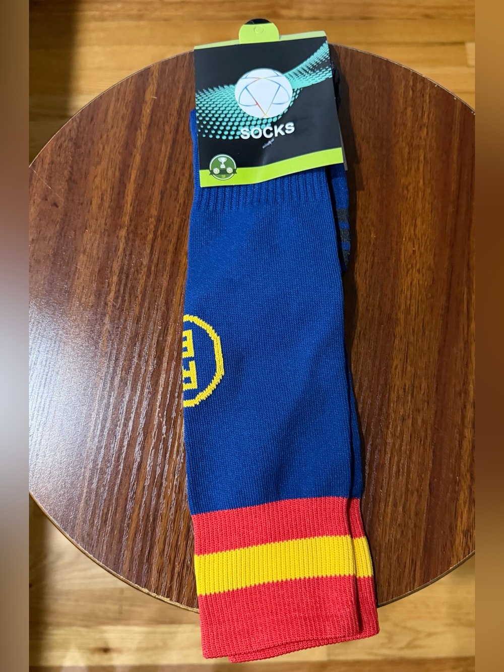 Soccer Athletic Crew Socks with Red & Yellow Stripes